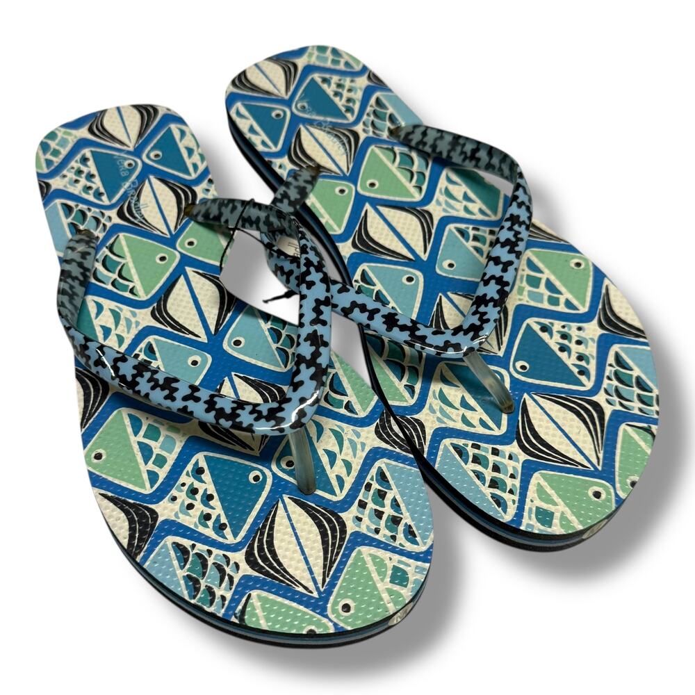 Vera Bradley Blue White Aqua Go Fish Flip Flops NEW with Tags‎ 7-8